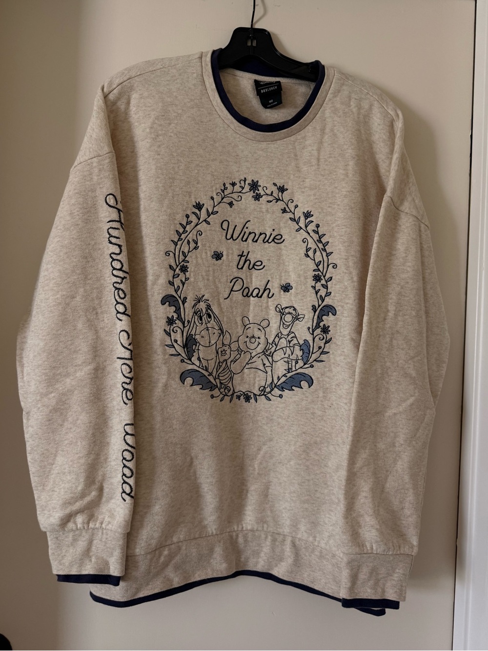 Disney Beige Crewneck Sweater with Navy Winnie the Pooh Graphic